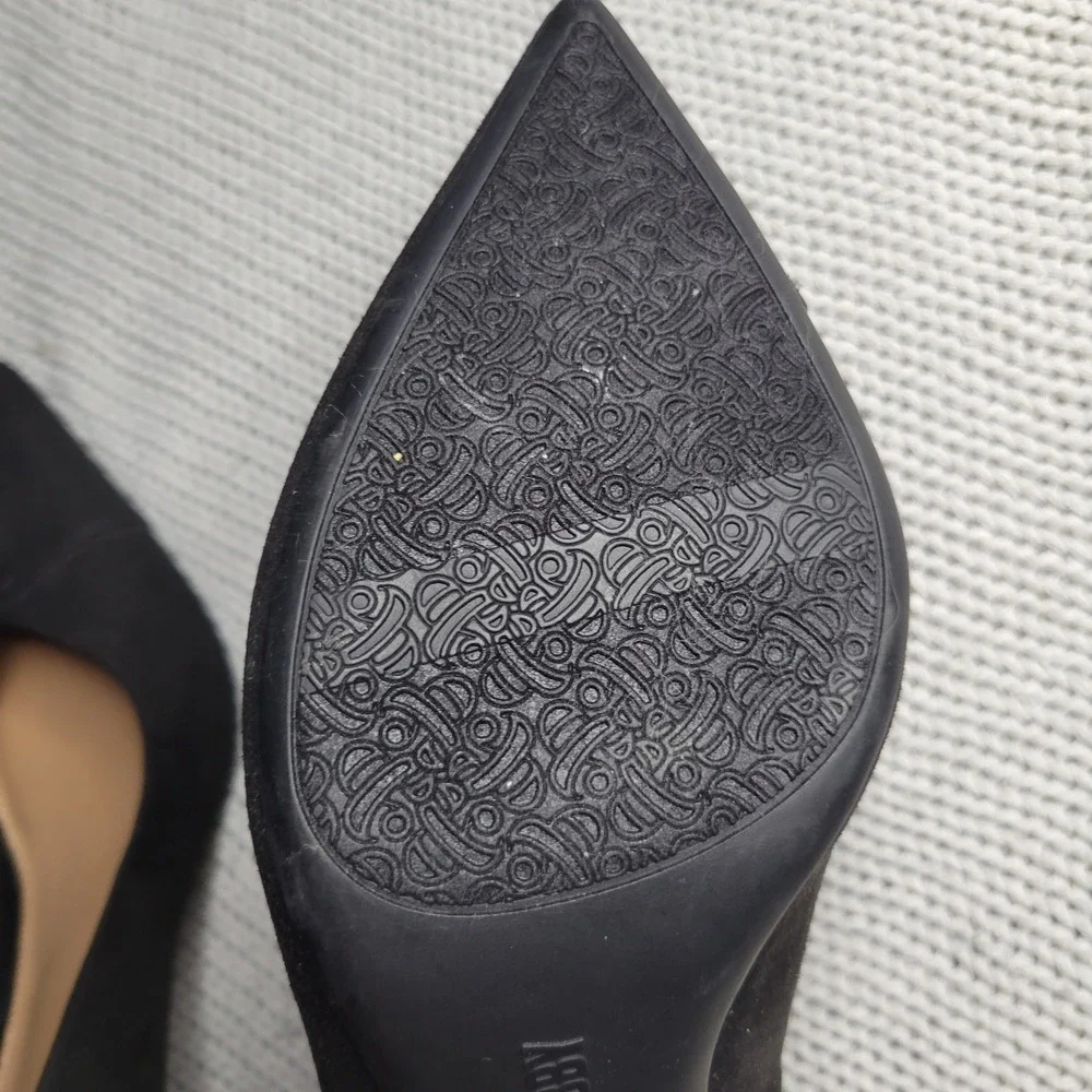 Sam & Libby Black Faux Suede Pointed Toe Flared Kitten Heel Pumps Womens 9